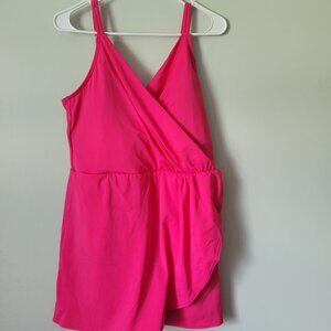 Land's End Pink Swim Suit Women's XS One Piece V-Neck Swim Dress NWOT